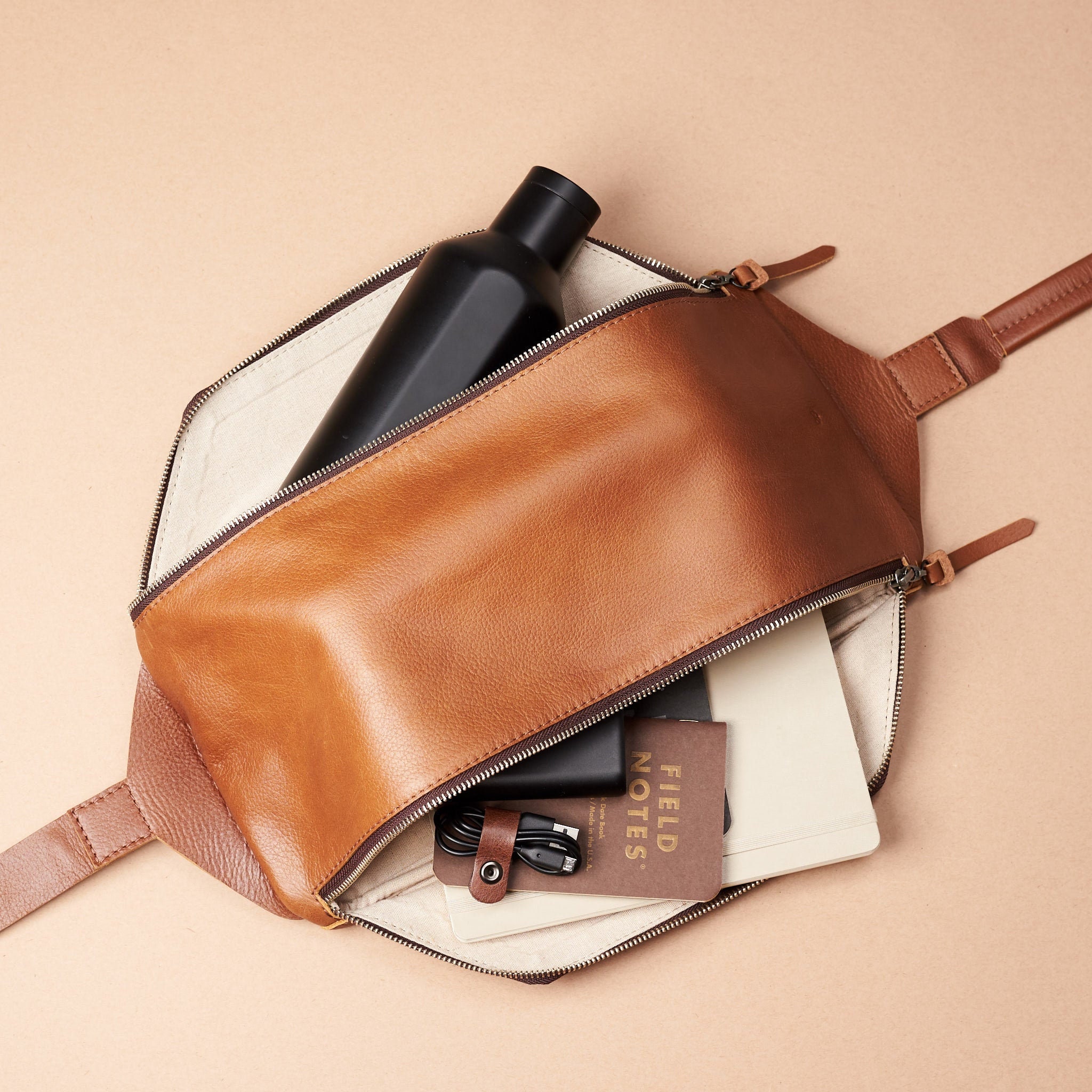 Tan Leather Sling Backpack Shoulder Bag Men. Single Strap 