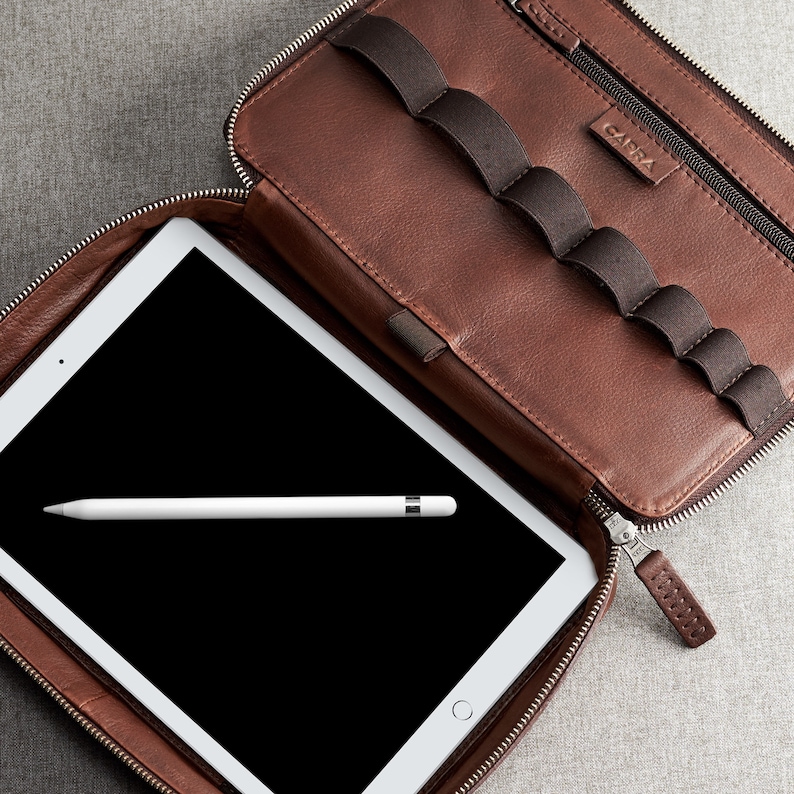 Brown Leather Travel Tech Organizer Men Ipad Case Etsy
