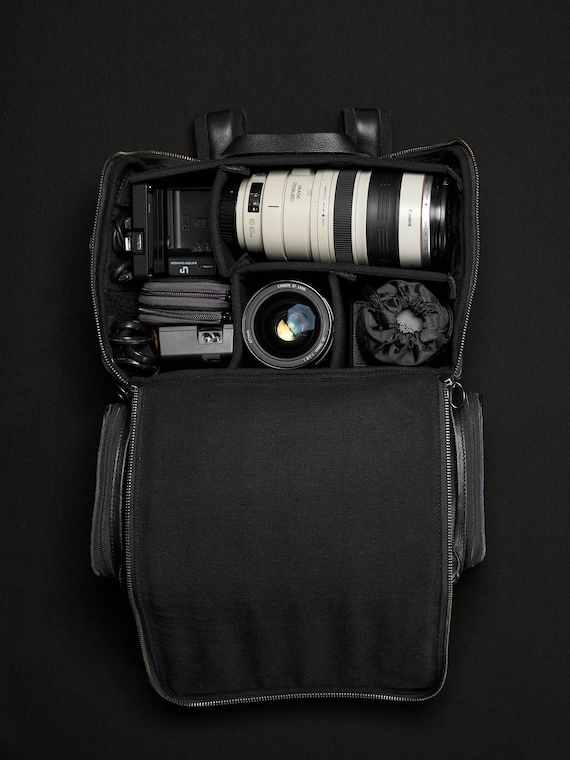 Black Leather Camera Backpack, Urban Backpack, DSLR Backpack  display picture 1