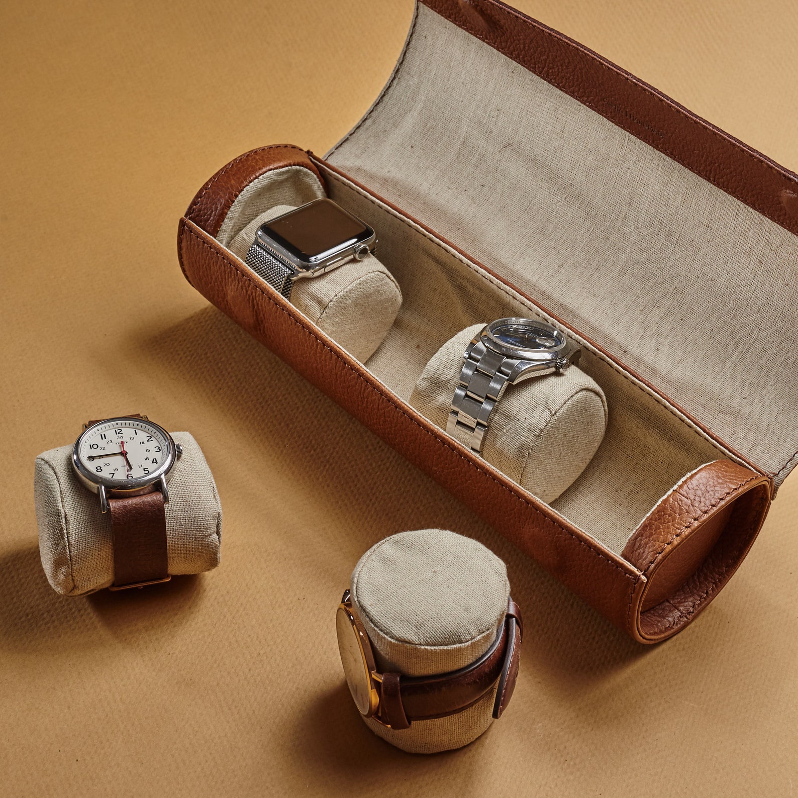 Tan Leather Travel Watch Case Men Travel Watch Storage Watch Etsy