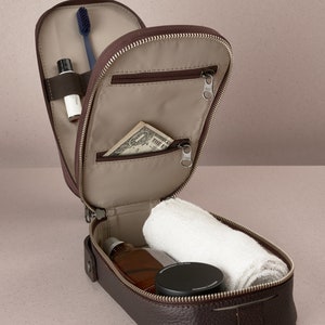 Dark Brown Leather Dopp Kit, Handmade Personalized Toiletry Bag, Travel Shaving Kit Bag, Mens Dopp Kit, Groomsmen Gift Men, Custom Monogram image 5