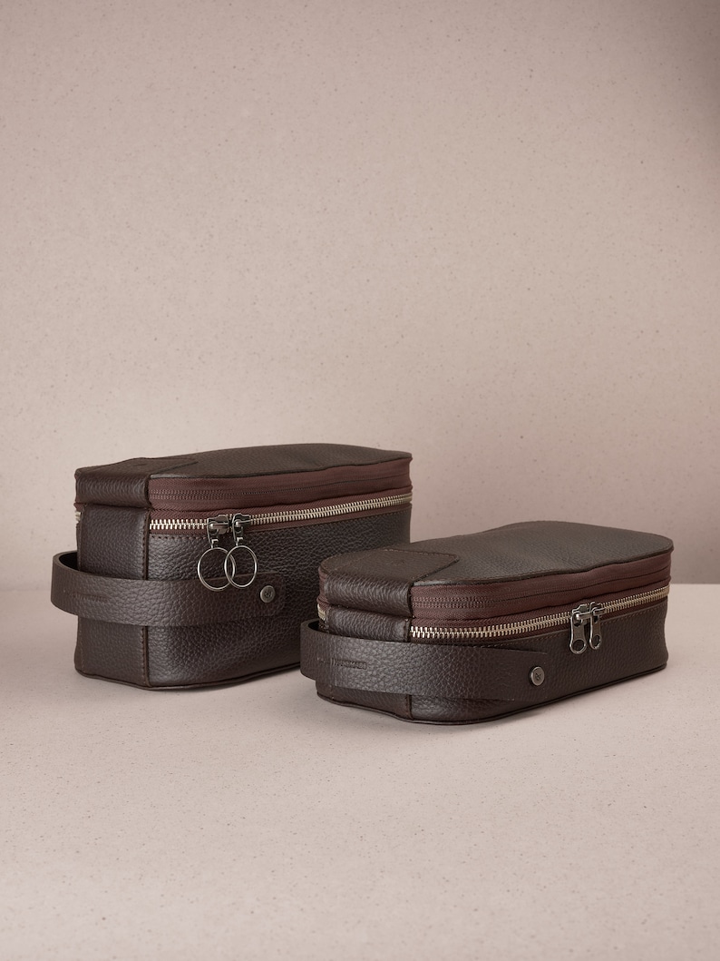 Dark Brown Leather Dopp Kit, Handmade Personalized Toiletry Bag, Travel Shaving Kit Bag, Mens Dopp Kit, Groomsmen Gift Men, Custom Monogram image 3