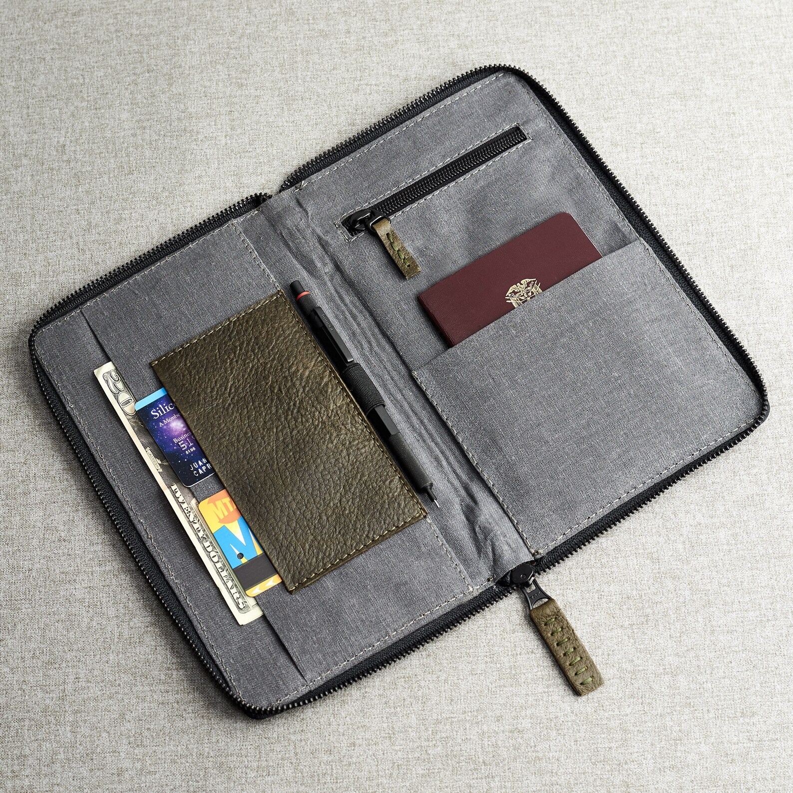 Green Leather Travel Document Organizer Men Passport Wallet Etsy