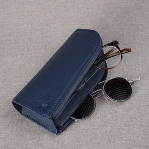 Navy Leather Glasses Case Double Men, Two Sunglasses Bag, Eyewear Twin Pouch, Travel Suede Sleeve Cover. Custom Monogram Gift CAPRA LEATHER imagem 7