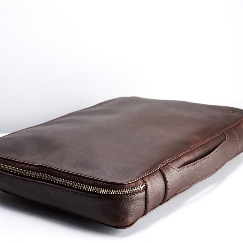 Dark Brown Leather Travel Laptop Bag Men Ipad Macbook Etsy