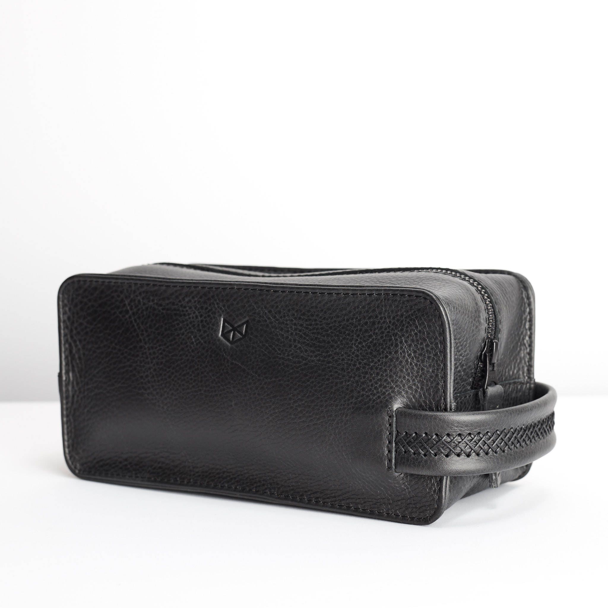 Black Leather Toiletry Bag Men Handmade Travel Dopp Kit Wash Etsy