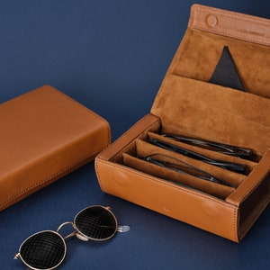 Multiple Sunglasses Travel Case Tan, Glasses Case, Hard Eyeglass Case, Sunglasses Leather Case, Sunglass Display Storage Case, Custom image 5