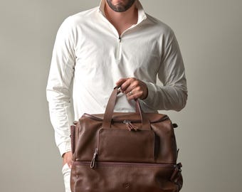 Brown Ventra Leather Sport Bag, Premium Gym Bag, Travel Duffel with Compartments, Handmade Carryall, Weekender Bag, Custom Mens Gift