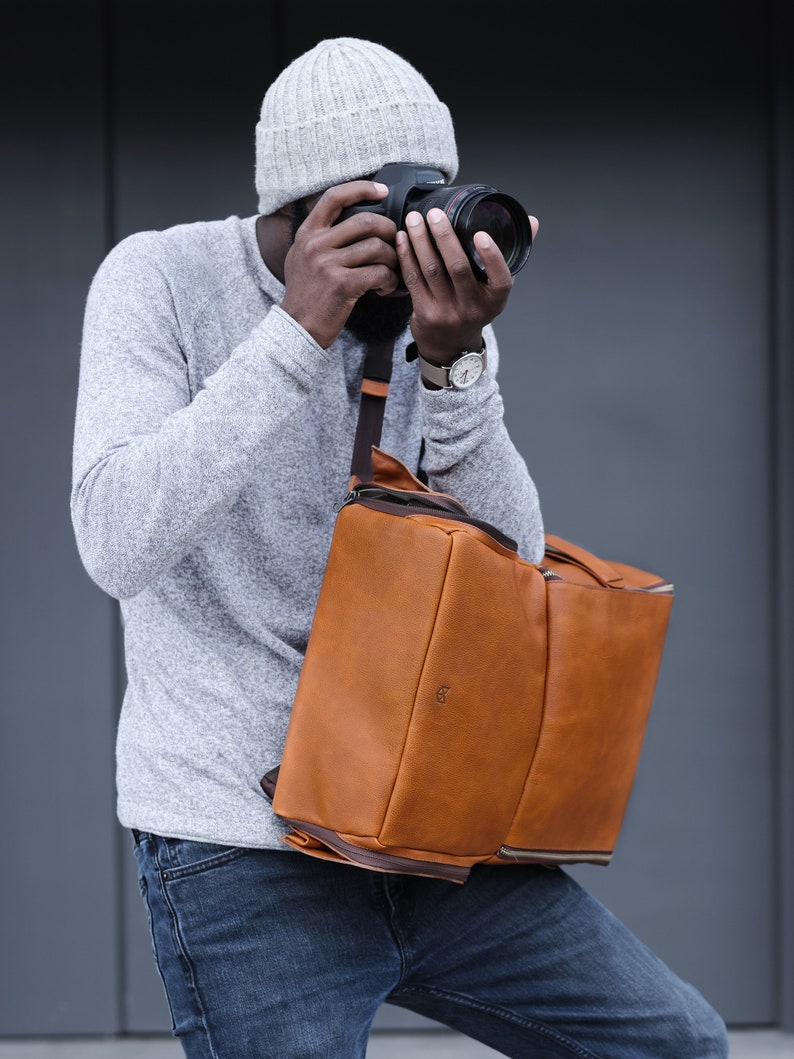 Tan Leather Camera Backpack, Urban Backpack, DSL Backpack, Commuter Backpack, Rucksack, Men Daypack, Laptop Backpack, Custom Monogram, Men image 6