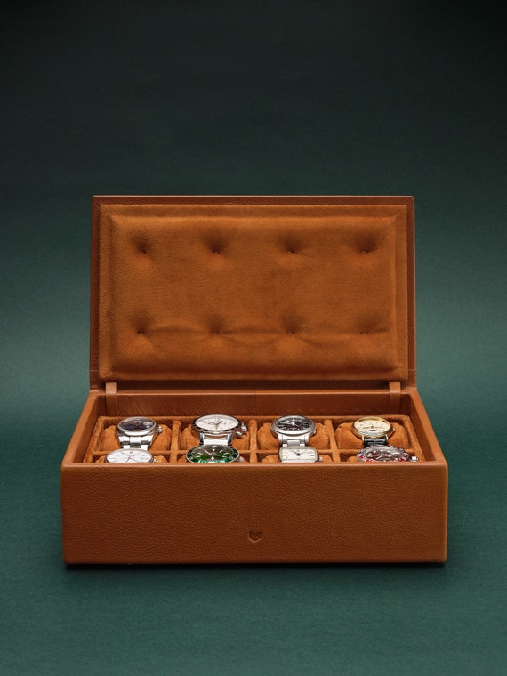 Tan Watch Box, Leather Watch Organizer 5–12 Pieces, Watch Display Case, Customized Watch Box, Monogram Watch Box, Watch Travel Case, Custom