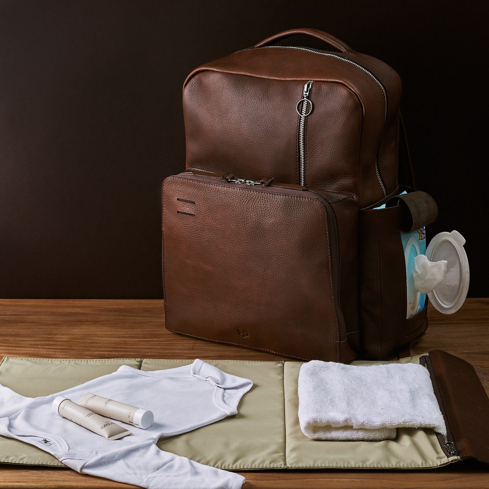 Brown Leather Diaper Bag Backpack Multi Functional Custom Etsy