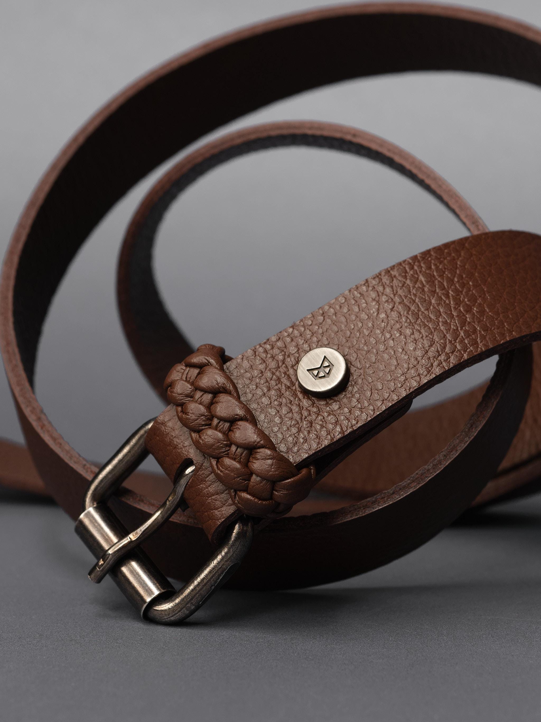 25mm Leather Belt, Full Grain Slim Belt, Minimal Mens Belt  display picture 2