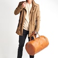 Tan Leather Duffle Bag Men Small Shoulder Travel Weekender Shoe Compartment, Gym Bag Carry On, Handmade Overnight Clothes. Monogram Gift product logo