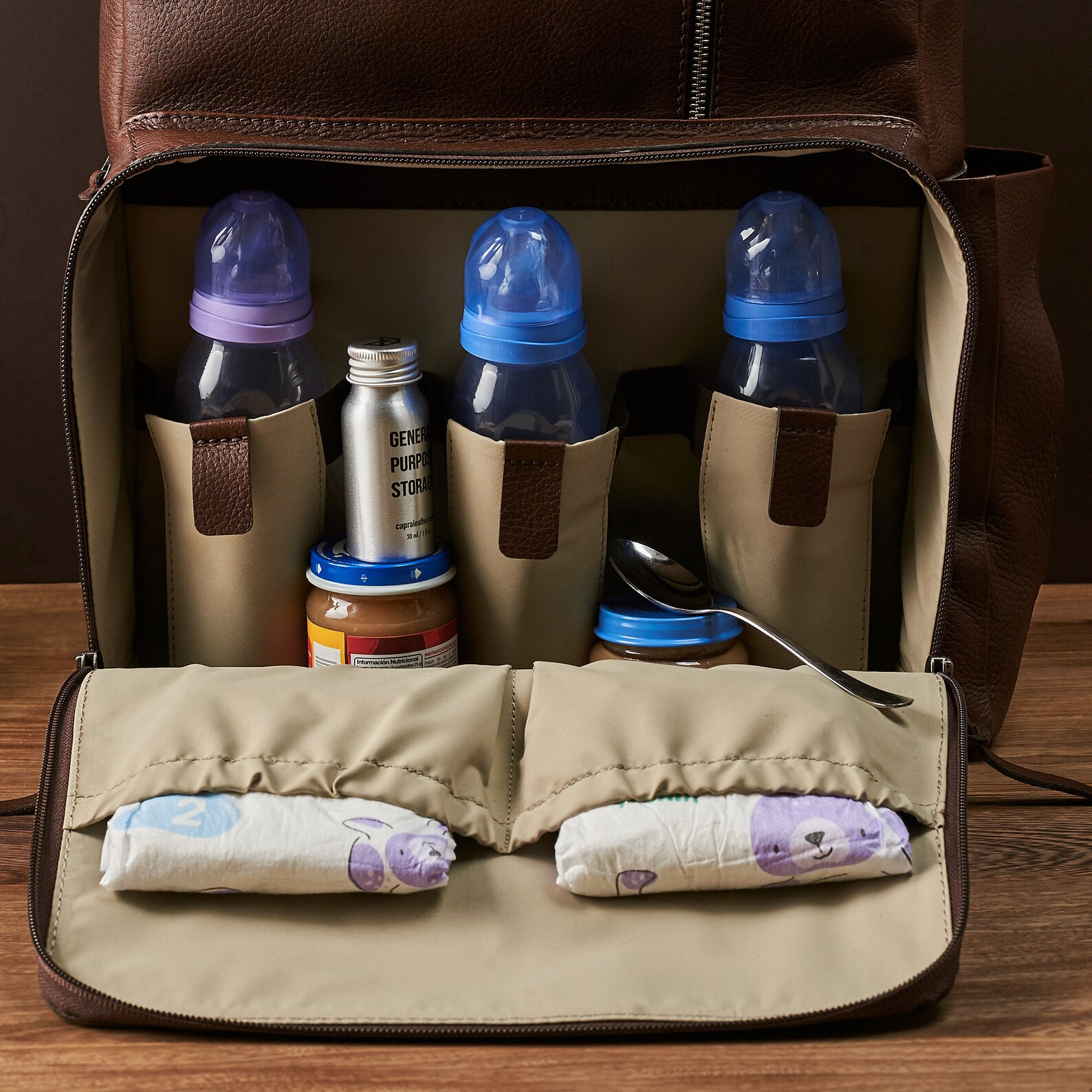 Brown Leather Diaper Bag Backpack Multi Functional Custom Etsy