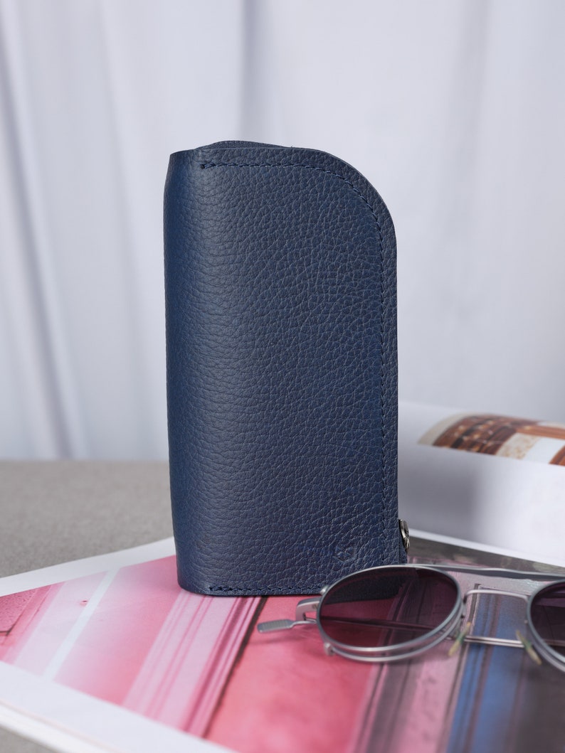 Navy Leather Glasses Case Double Men, Two Sunglasses Bag, Eyewear Twin Pouch, Travel Suede Sleeve Cover. Custom Monogram Gift CAPRA LEATHER imagem 8