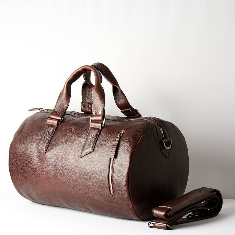 Dark Brown Leather Duffle Bag Men Medium Shoulder Travel Weekender w/ Shoe Compartment, Gym Sports Carry. Handmade. Personalized Monogram image 3