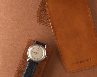 Tan Suede Watch Pouch, Travel Watch Holder, Calf Suede Watch Case, Full Grain Leather Insert, Single Watch Protector, Men Luxury Gift