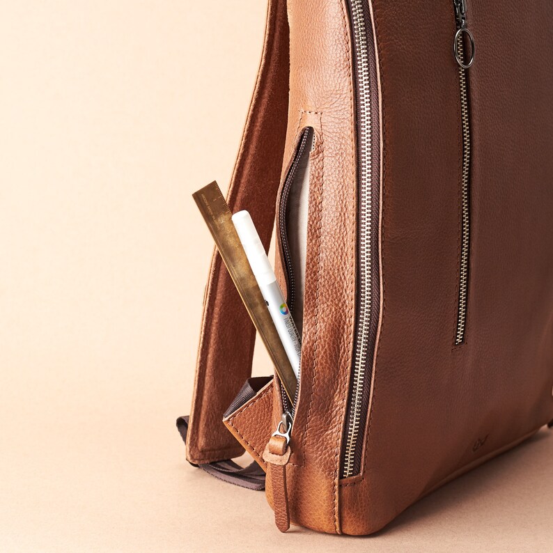 Tan Leather Slim Tech Laptop Backpack. Men's Minimalistic Etsy