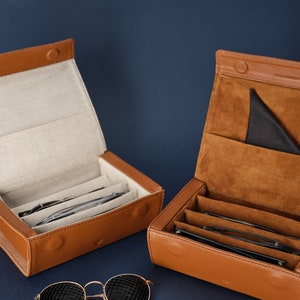 Multiple Sunglasses Travel Case Tan, Glasses Case, Hard Eyeglass Case, Sunglasses Leather Case, Sunglass Display Storage Case, Custom image 8