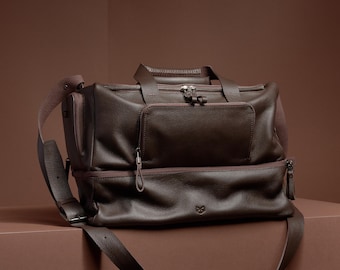 Dark Brown Ventra Leather Sport Bag, Premium Gym Bag, Travel Duffel with Compartments, Handmade Carryall, Weekender Bag, Custom Mens Gift
