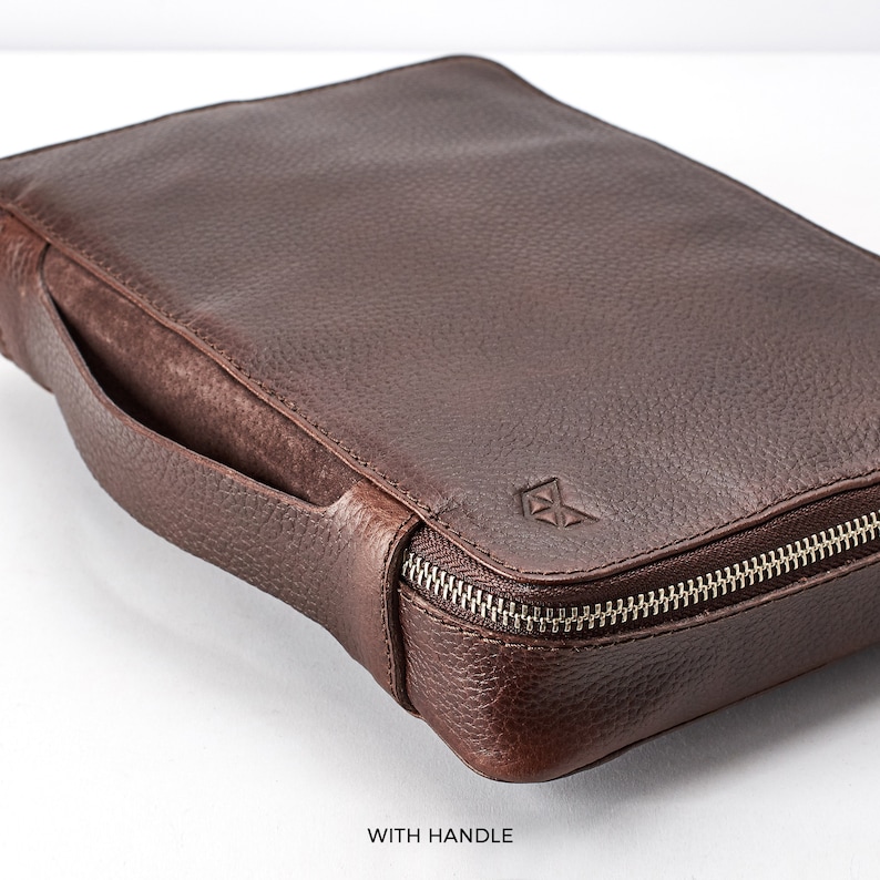 Dark Brown Leather Travel Tech Organizer Men Ipad Case Etsy