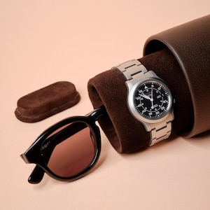 Watch Case, Glasses Case, Jewelry Box, Dark Brown Leather Travel Case, Watch Box, Suede Pillow Storage Organization Handmade by Capra