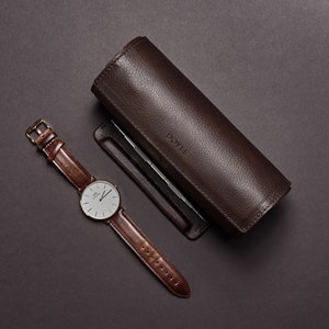 Dark Brown Leather Watch Case Roll, 3-4 Watches, Men Travel Wrist Holder Display Luxury Pouch Box Storage, Personalized Engravable Yes please