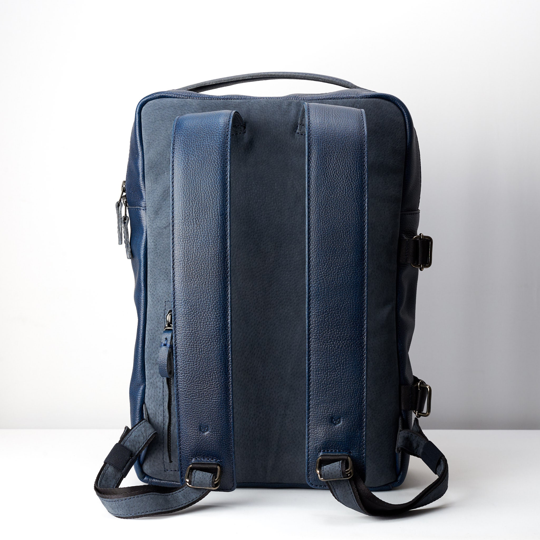 Blue Leather Laptop Backpack Men. Travel Rucksack Handmade 