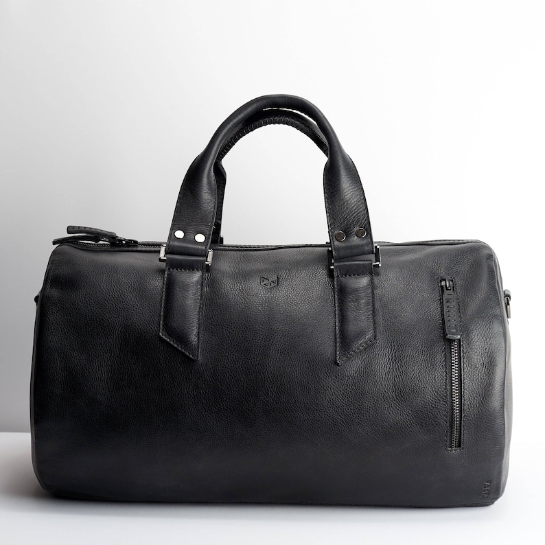 Black Leather Duffle Bag Men Small Shoulder Travel Weekender Gym Sports Carry On Handmade Overnight Clothes Holdall Custom Engraved Gift