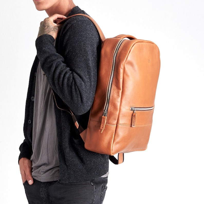 Tan Leather Backpack Laptop Men, Handmade Travel Bag, Camera Rucksack, DaypackWork Bookbag, Urban Weekender, Personalized Monogram Gift image 1