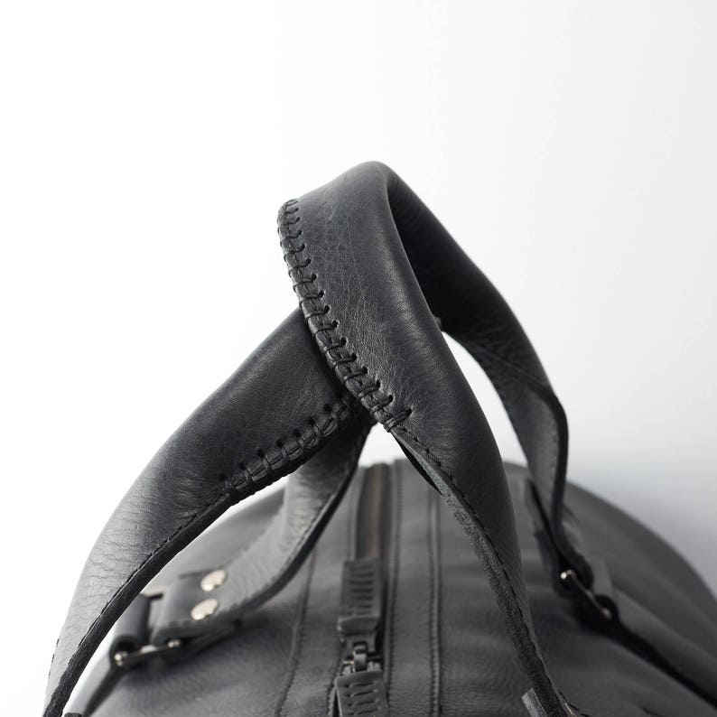 Black Leather Duffle Bag Men Small Shoulder Travel Weekender Gym Sports Carry On Handmade Overnight Clothes Holdall Custom Engraved Gift