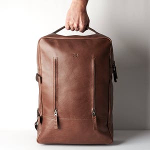 Brown Leather Laptop Backpack Men. Travel Rucksack, Handmade Bookbag, Camera Designer Bag, Work Urban City Daypack, Custom Engraving Gift image 2