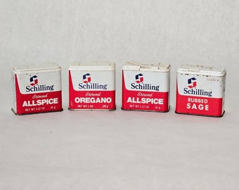 Vintage Schilling Spice Tins Set of 4