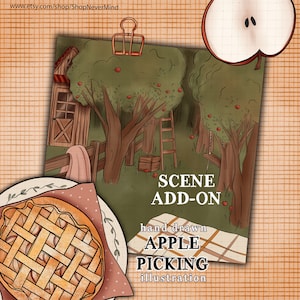 Apple picking scene illustratie val bos digitale illustratie commercieel gebruik vallen scene planner sticker graphics hand getekend Fall scene