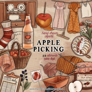 Kit de clipart de outono colheita de maçã conjunto de clip art de outono uso comercial outono torta de maçã decoração rústica frutas clip art planejador adesivos conjunto de gráficos