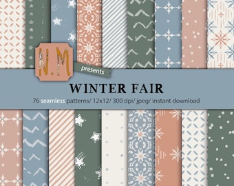 Winter Wonderland paper pack cozy winter digital pattern christmas market commercial use seamless winter pattern stars stripes paper pack