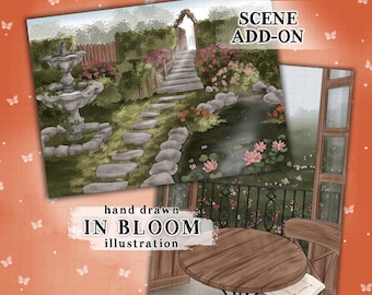 Easter illustration Spring flowers scene Secret Garden scene illustration commercial use field of flowers balcony planner sticker graphics