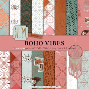 Boho digitale papieren pack boho zomer digitale patroon commerciële gebruiken zomer festival naadloze patroon cactussen boze oog voor planner stickers