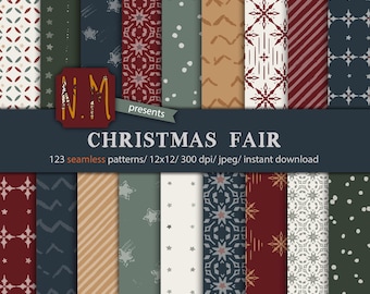 Christmas Fair paper pack cozy winter digital pattern christmas market commercial use seamless winter pattern stars stripes paper pack
