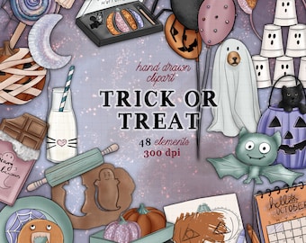 Halloween clipart kit pastel halloween clipart set commercial use trick or treat cute kids halloween candy planner sticker graphics fall set
