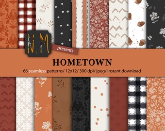 Fall paper pack cozy autumn digital pattern halloween commercial use seamless fall floral pattern plaid stripes and flowers paper pack