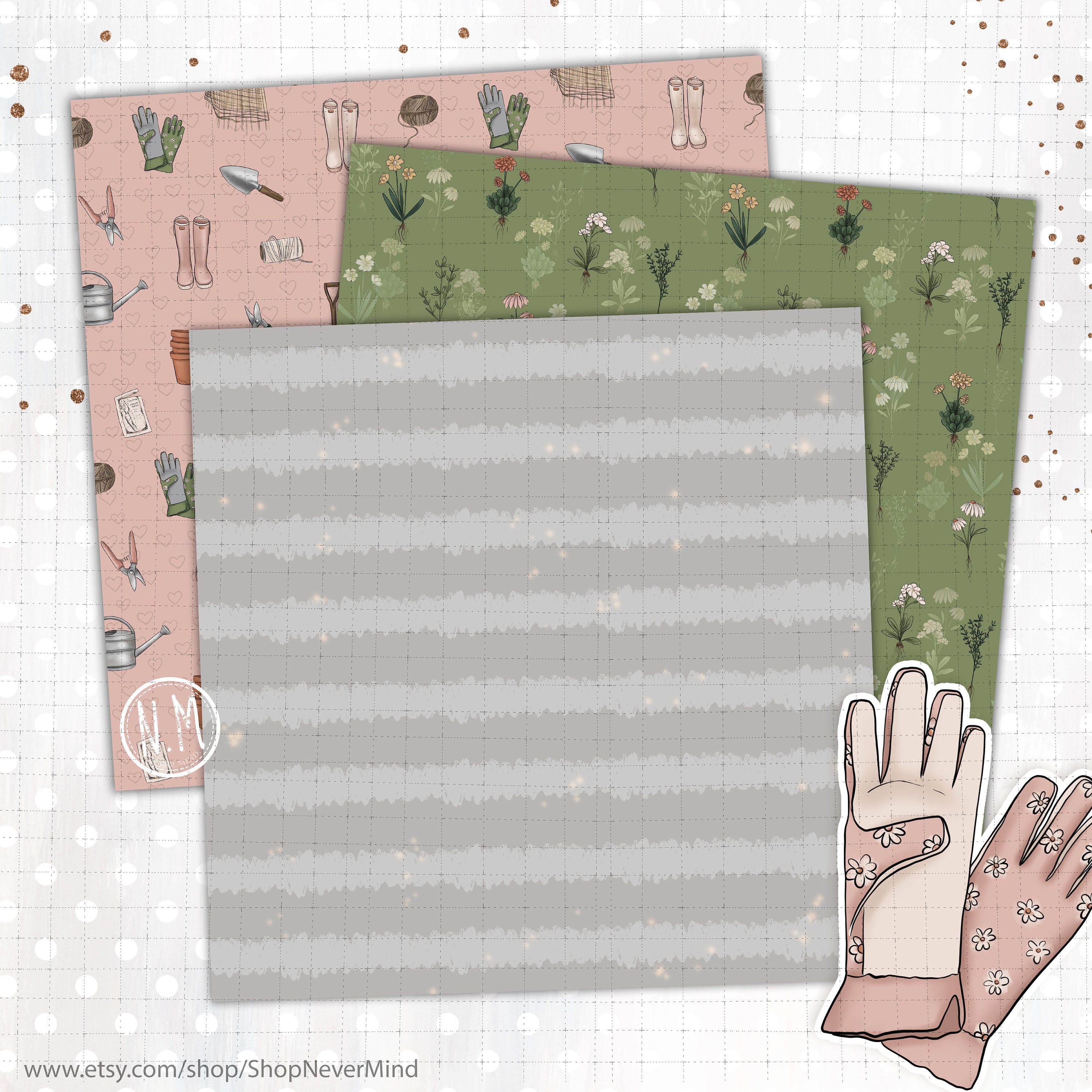 Spring Garden Digital Paper Pack Gardening Digital Pattern Commercial ...