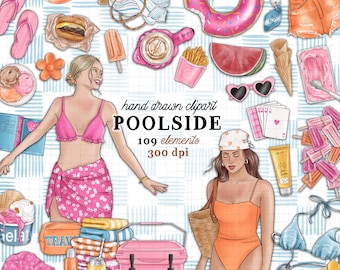 Poolside clipart kit Summer pool clipart summer vacation clipart commercial use poolside planner sticker graphics summer break set