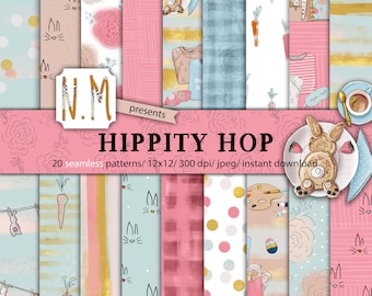 Easter digital paper pack easter bunny digital pattern commercial use spring pastel easter planner stickers graphics spring flowers paper