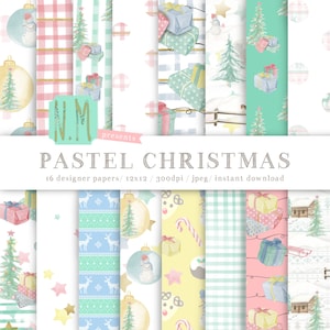 Paquete de papel digital de Navidad Pastel navidad patrón digital lindo pastel verde verde verde brillo mumo de nieve árbol regalo dulcecane trineo