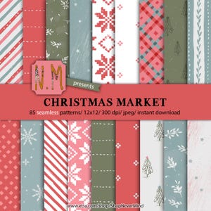 Kerstmarkt papieren pak Winter Wonderland digitaal patroon commercieel gebruik naadloos patroon kerstboom sneeuwvlokken strepen sterpatroon