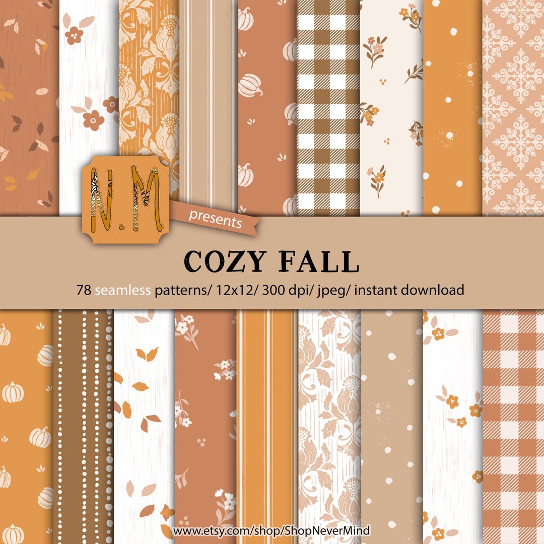 Fall Paper Pack Cozy Fall Digital Pattern Commercial Use Seamless ...