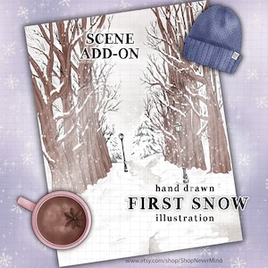 Winter Wonderland Motiv Illustration City Winter Motiv kommerzielle Nutzung Winter Schneepark Bäume Szene Illustration Planer Sticker Grafiken Set