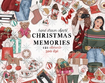 Christmas clipart kit retro christmas clipart winter commercial use 90s retro christmas planner sticker graphics classic christmas baking