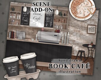 Coffee Shop scene illustration commercial use cafe interior scene coffee house interior fall scene illustration planner sticker graphics set